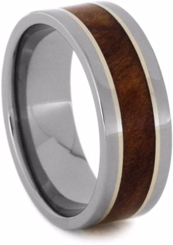 The Men's Jewelry Store (Unisex Jewelry) Redwood, 14k White Gold Pinstripe 8mm Comfort-Fit Titanium Wedding Band, Size 8