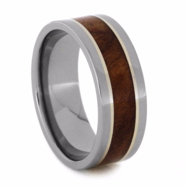 Redwood, 14k White Gold Pinstripe 8mm Comfort-Fit Titanium Wedding Band