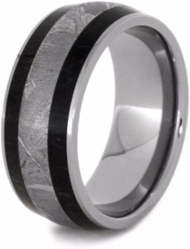 Gibeon Meteorite, African Blackwood 8.5mm Comfort-Fit Titanium Wedding Band, Size 14