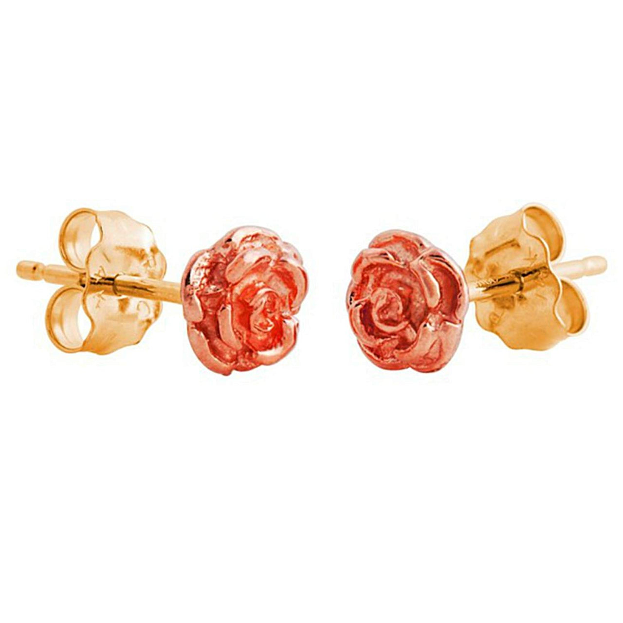 Ave 369 3D Rose Flower Earrings, 10k Yellow Gold, 12k Green and Rose Gold Black Hills Gold Motif