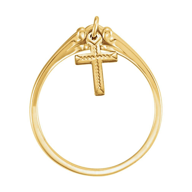 Dangling Cross Ring 14k Yellow Gold, Size 7