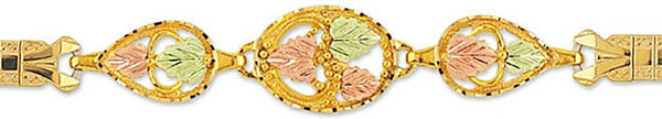 Petite Leaf Expansion Band Bracelet, 10k Yellow Gold, 12k Green and Rose Gold Black Hills Gold Motif, 8"