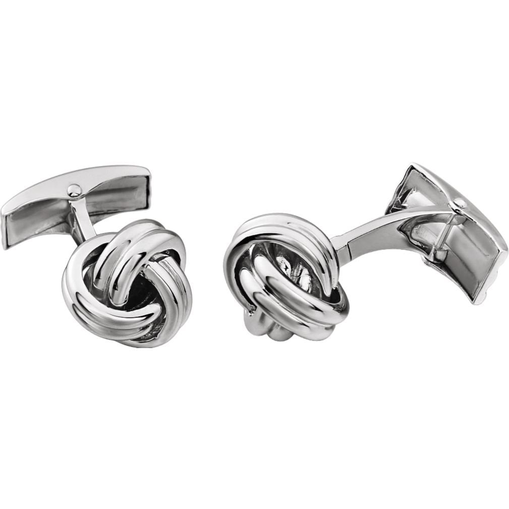 Love Knot Rhodium Plate 14k White Gold Cuff Links, 12MM