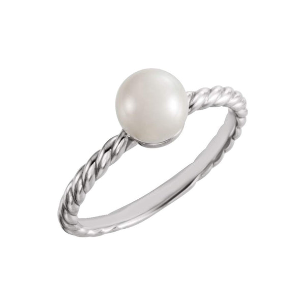 White Freshwater Cultured Pearl Rope-Trim Ring, Rhodium-Plated 14k White Gold (6.5-7mm)