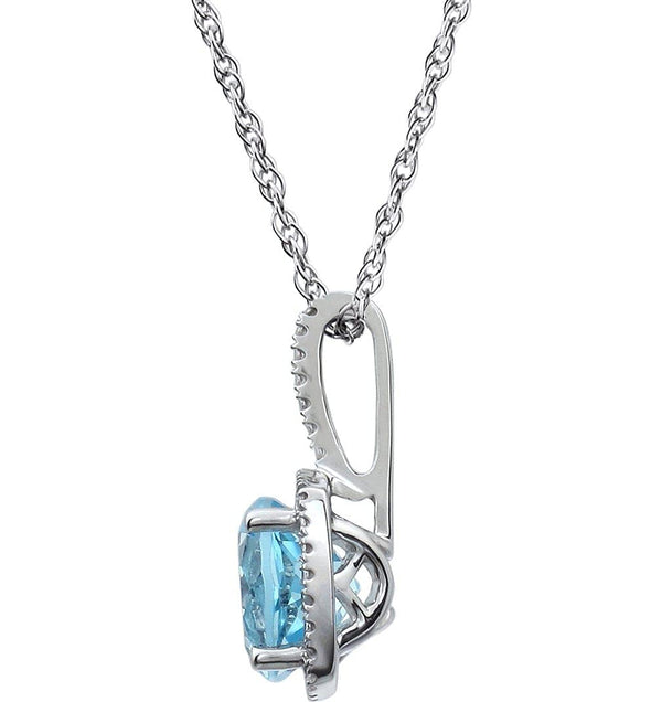 Rhodium-Plated Sterling Silver 1.65 Ct Sky Blue Topaz and Diamond Pendant Necklace 18 Inches (.012 Ctw, HJ, I3)