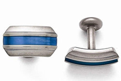 Grey Titanium TI Brushed Blue Anodized Stripe Rectangle Cuff Links