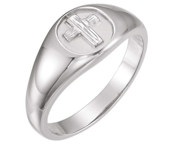 Men's 'The Rugged Cross' Chastity Ring, Rhodium-Plated 10k White Gold 10.5mm, Size 11