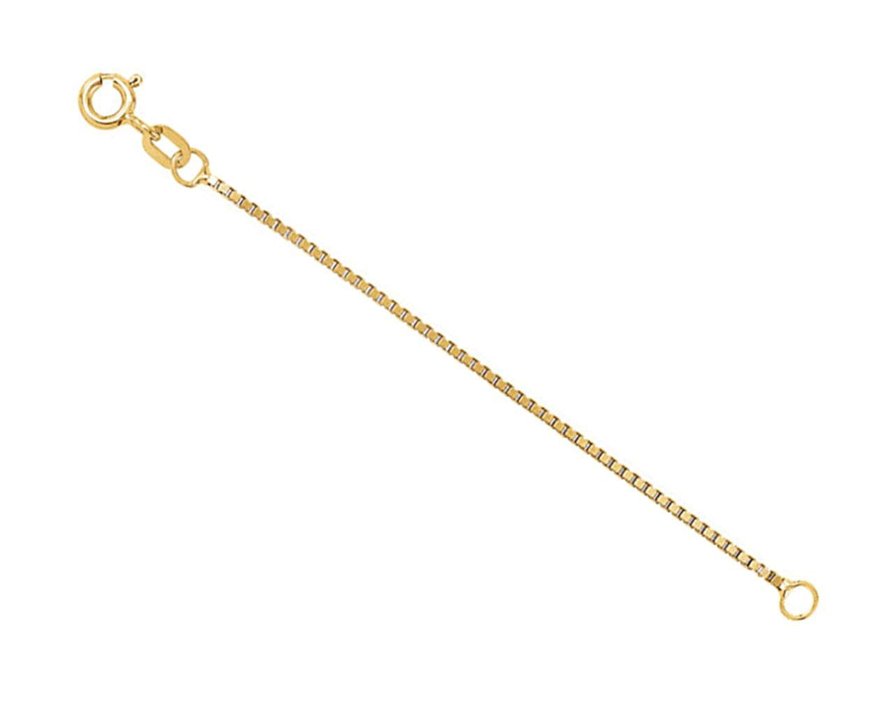 14k Yellow Gold 1.3mm Diamond-Cut Box Chain, Extender Safety Chain, 2.25"