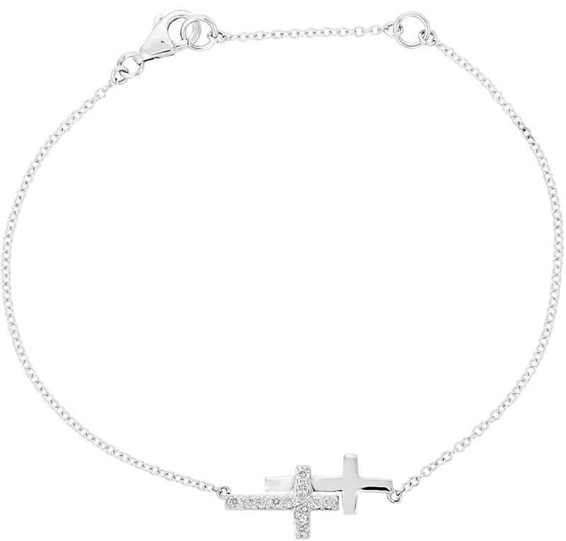 CZ Double Sideways Cross Rhodium-Plated Sterling Silver Necklace, 18" (21.00X11.00 MM)