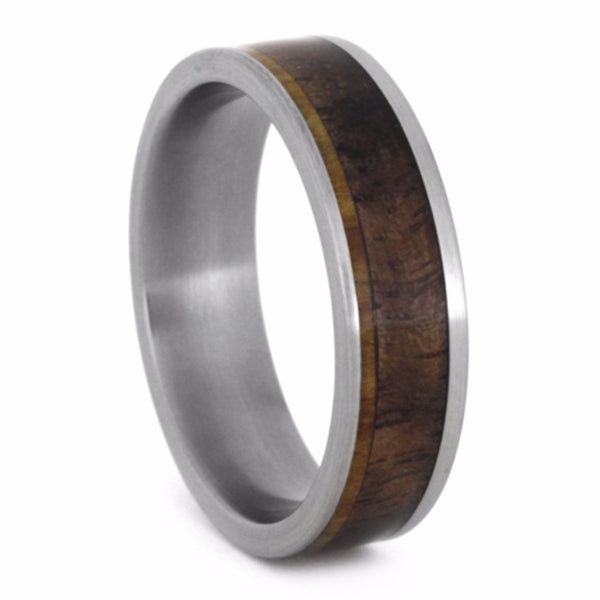 Walnut Wood, Aspen Wood 6mm Comfort-Fit Brushed Titanium Band