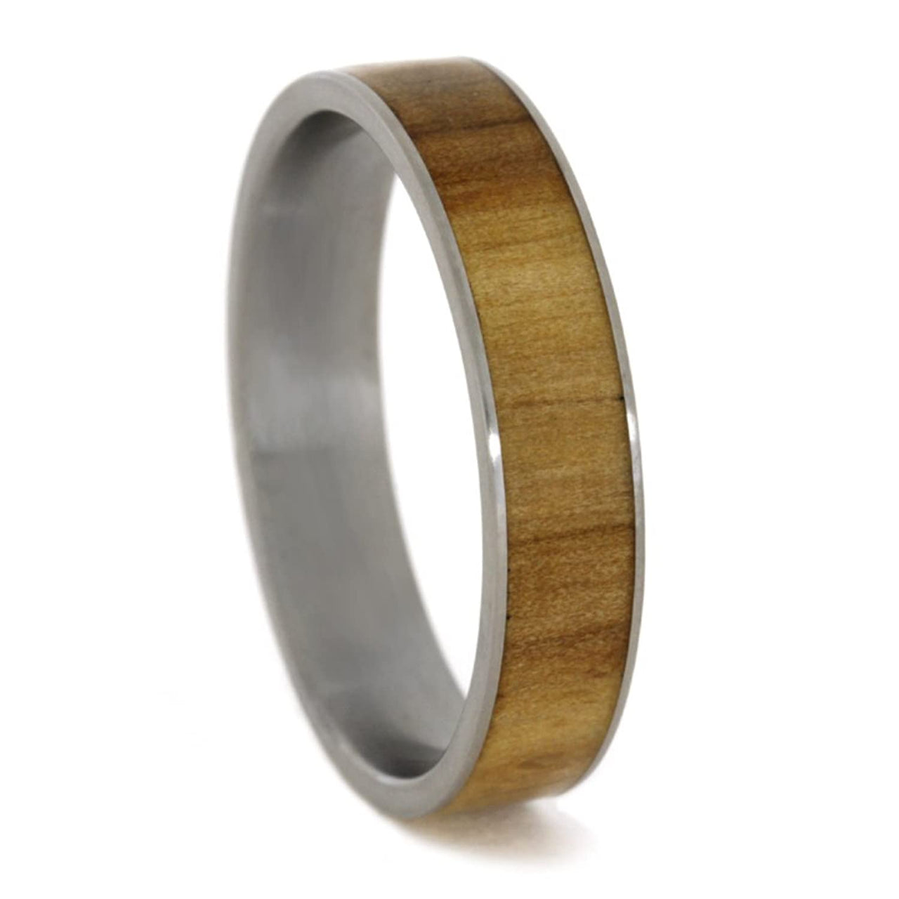 Rowan Wood Inlay 6mm Comfort-Fit Matte Titanium Good Luck Ring