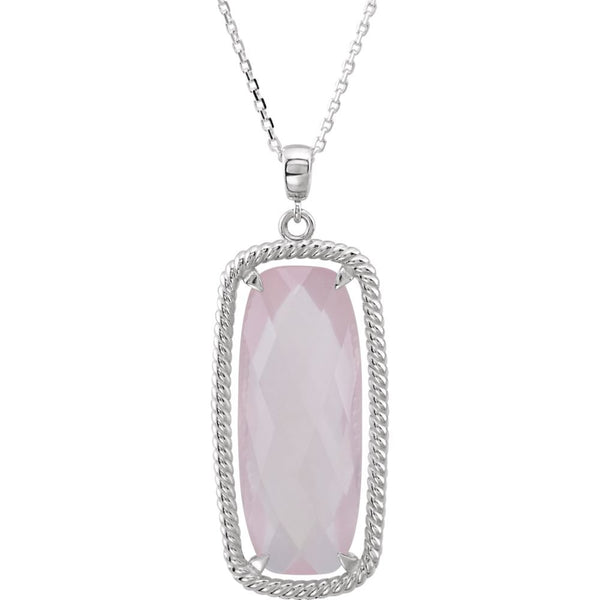 Rose De France Antique Cushion Quartz Sterling Silver Necklace, 18"