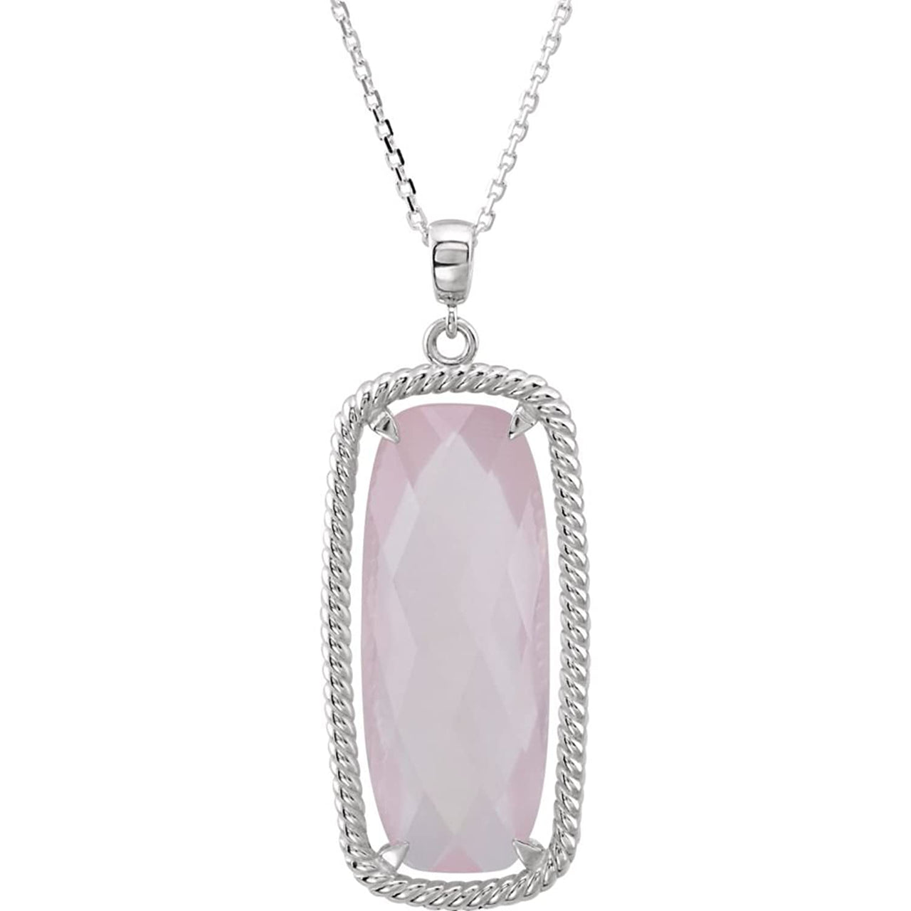 Rose Quartz Antique Cushion Sterling Silver Necklace, 18"