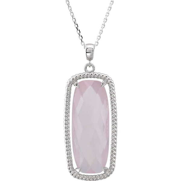 Rose Quartz Antique Cushion Sterling Silver Necklace, 18"