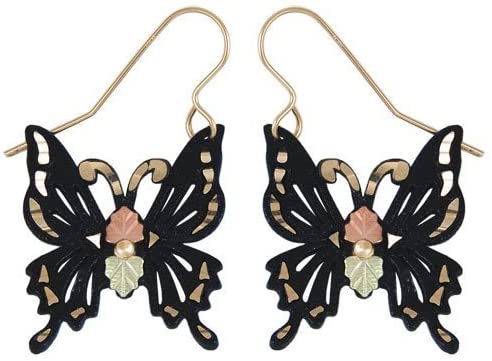 Black Butterfly Earrings, 12k Rose and Green Gold Black Hills Gold Motif