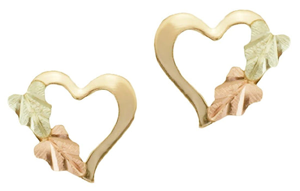 Heart Stud Earrings, 10k Yellow Gold, 12k Green Gold, 12k Rose Gold Black Hills Gold