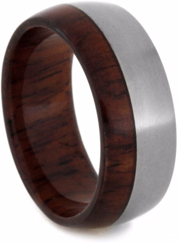 Honduran Rosewood Burl 8mm Comfort-Fit Matte Titanium Wedding Band, Size 10.5