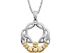 Two-Tone Claddagh Pendant, Rhodium-Plated 14k White and Yellow Gold