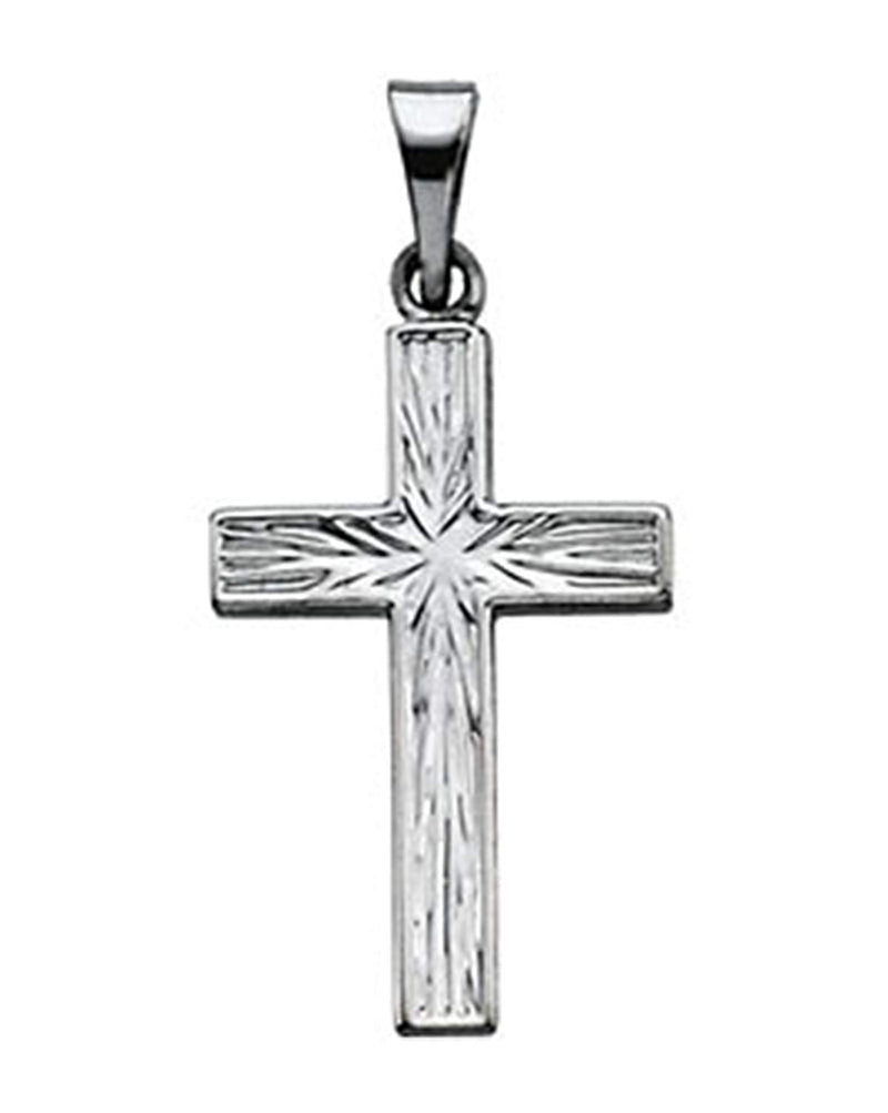 Engraved Christian Cross 14k White Gold Pendant