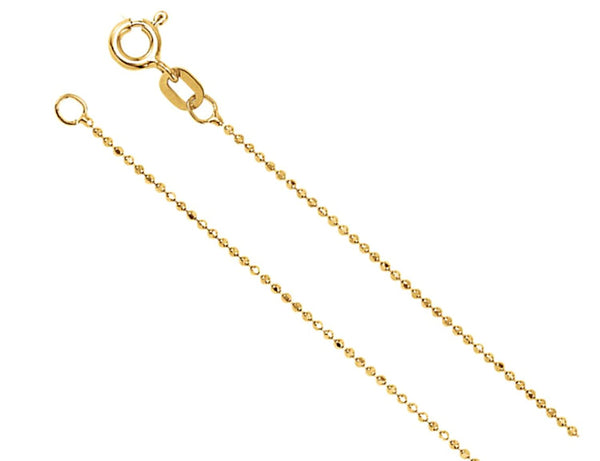 14k Yellow Gold 1mm Solid Diamond-Cut Bead Chain, 24"