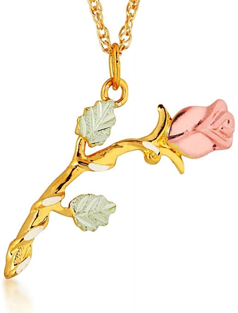 Petite Rose Pendant Necklace, 10k Yellow Gold, 12k Green Gold Black Hills Gold Motif, 18"