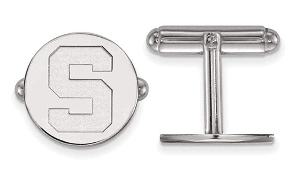 Rhodium-Plated Sterling Silver Polished Michigan State University Cuff Links, 15MM