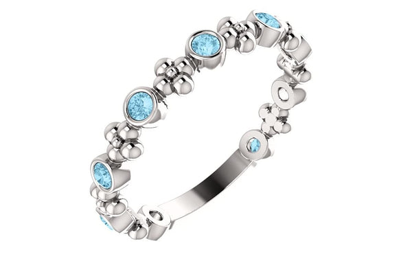 Platinum Genuine Aquamarine Beaded Ring