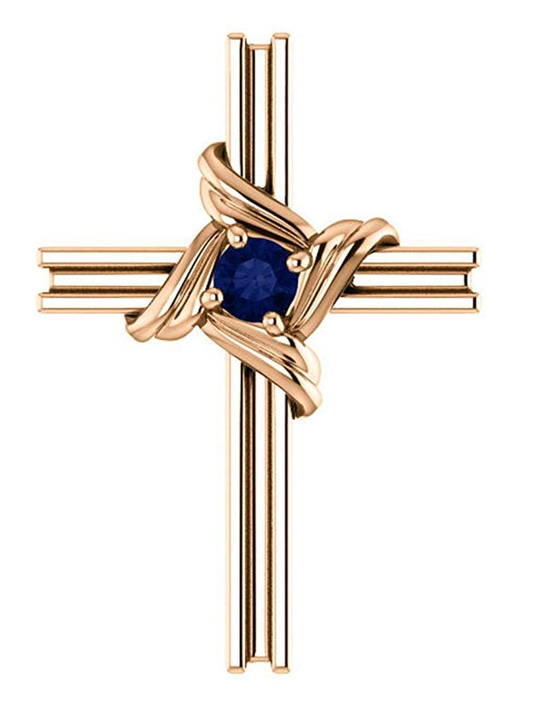 Blue Sapphire Cross 14k Rose Gold Pendant (18.10X12.80 MM)
