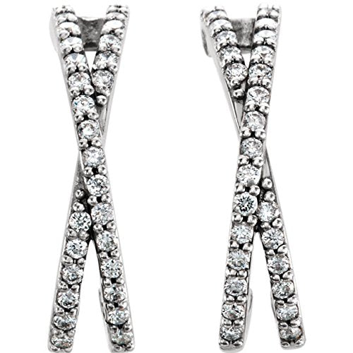 Platinum Diamond Criss Cross J-Hoop Earrings (1/4 Ctw, Color G-H, Clarity SI2-SI3)