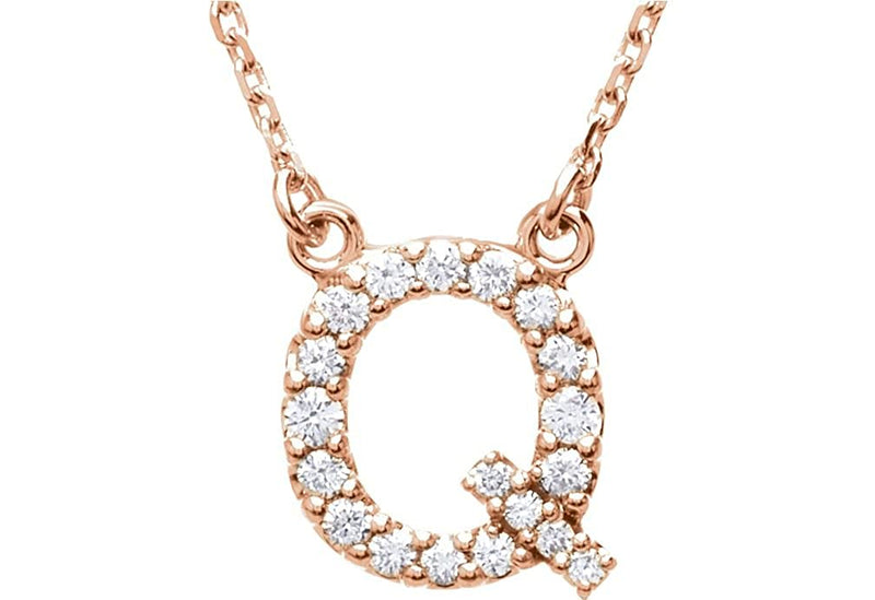 14k Rose Gold Diamond Initial 'Q' 1/6 Cttw Necklace, 16" (GH Color, I1 Clarity)