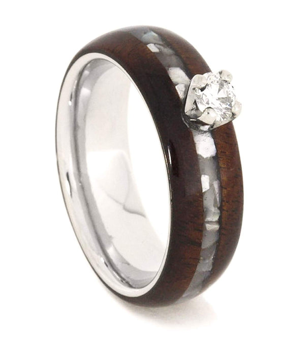 Diamond Solitaire, Mother of Pearl, Honduran Rosewood, Titanium 6.5mm Comfort-Fit Engagement Ring