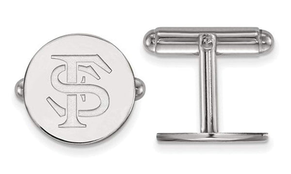 Rhodium-Plated Sterling Silver Florida State University Round Cuff Links, 15MM
