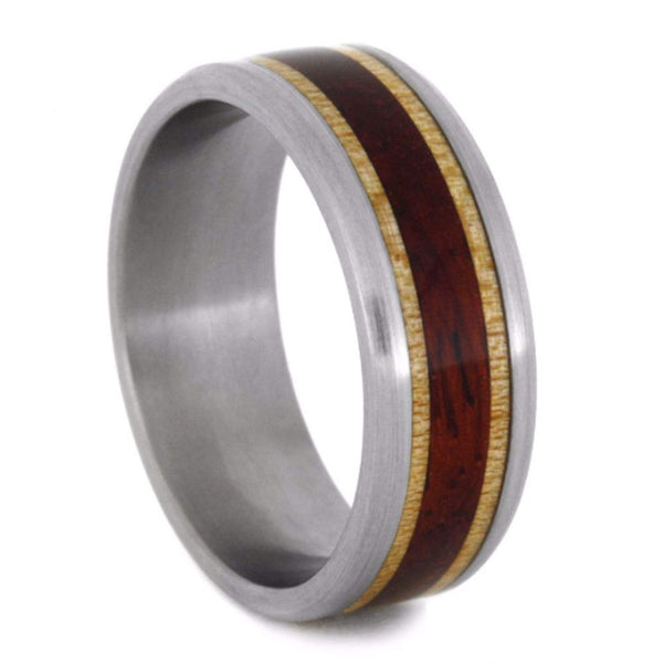 Paduk Wood, Maple Wood 8mm Comfort-Fit Brushed Titanium Wedding Band