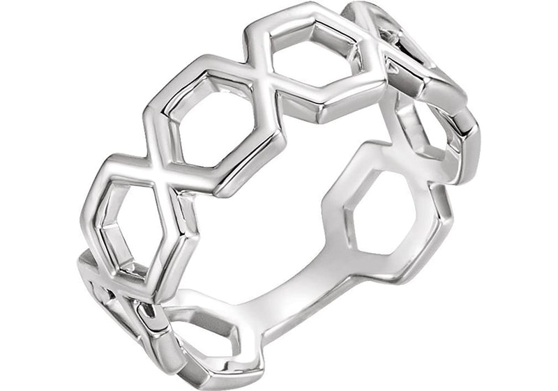 Geometric Hexagon Ring, Sterling Silver