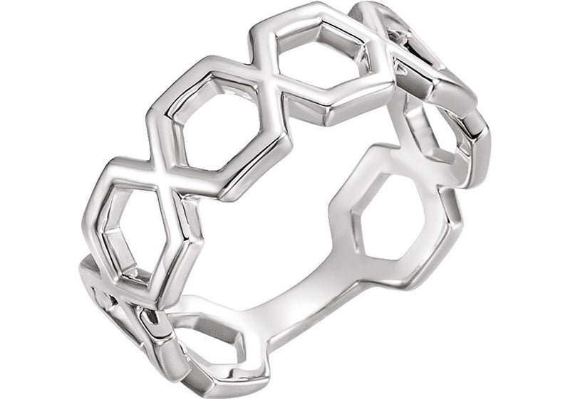 Platinum Geometric Hexagon Ring