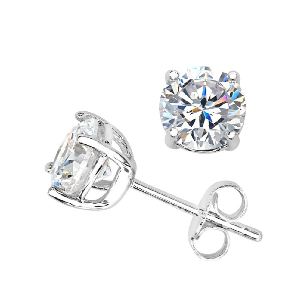 Round CZ Stud Rhodium Plated Sterling Silver Earrings 7.11MM