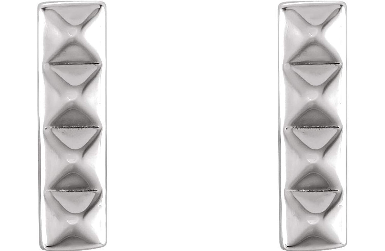 Platinum Pyramid Bar Stud Earrings