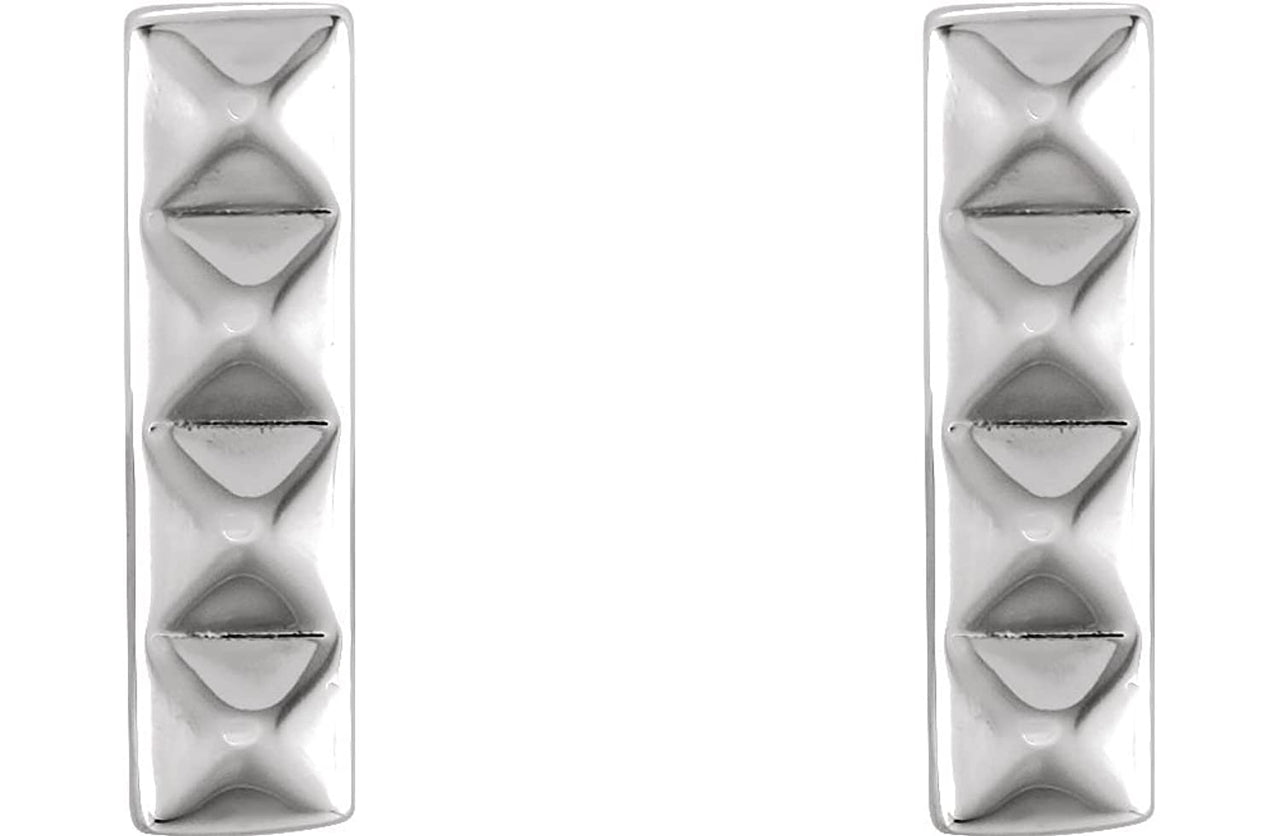 Pyramid Bar Stud Earrings, Rhodium-Plated 14k White Gold