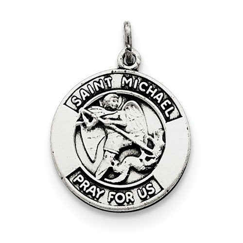 Sterling Silver Antiqued Saint Michael Medal (22X16 MM)