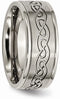 Brushed Grey Titanium Scroll Design 9mm Flat Band, Size 8