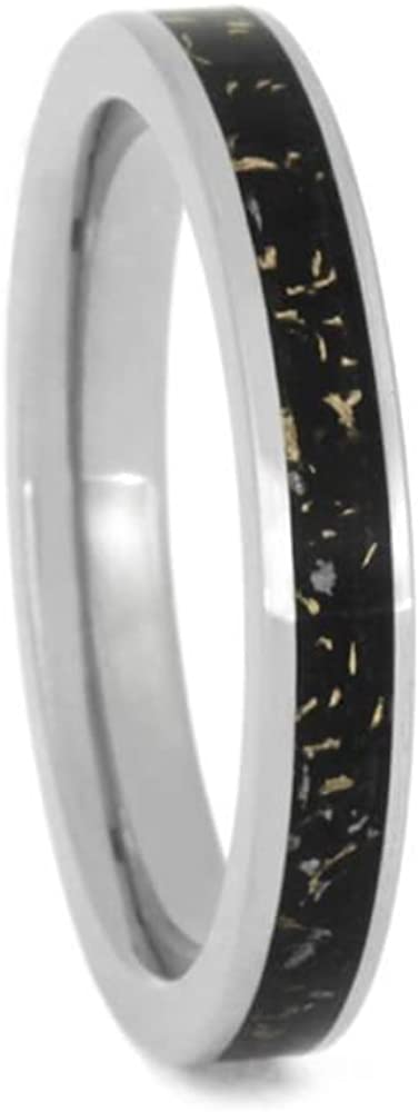 Meteorite and Yellow Gold in Black Stardust 3mm Titanium Comfort-Fit Wedding Band, Size 11.75