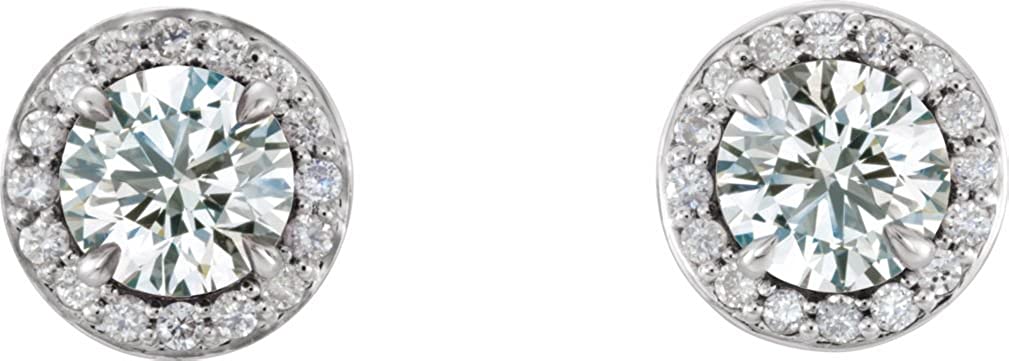 White Sapphire and Diamond Halo-Style Earrings, Rhodium-Plated 14k White Gold (4.5 MM) (.16 Ctw, G-H Color, I1 Clarity)