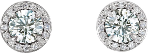 White Sapphire and Diamond Halo-Style Earrings, 14k White Gold (4 MM) (.125 Ctw, G-H Color, I1 Clarity)