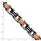 Men's Polished Stainless Steel 9mm Black and Orange Rubber Bracelet, 8.75"