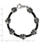 Men's Polished Stainless Steel Antiqued Leather Skull Link Bracelet, 8.5"