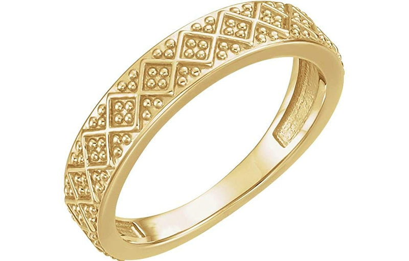 Beaded Design 4.4mm Stacking Band, 14k Yellow Gold