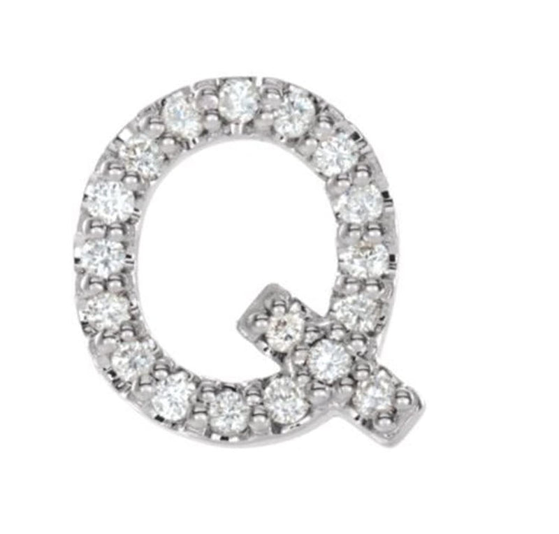 Rhodium-Plated 14k White Gold Diamond Letter 'Q' Initial Stud Earring (Single Earring) (.08 Ctw, GH Color, I1 Clarity)