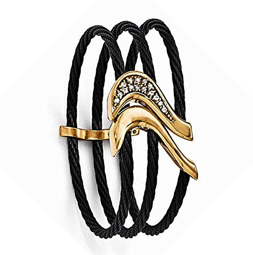 Tango Collection Black Titanium and Bronze 27mm White Sapphire Cable Flex Cuff Bangle Bracelet, 6"