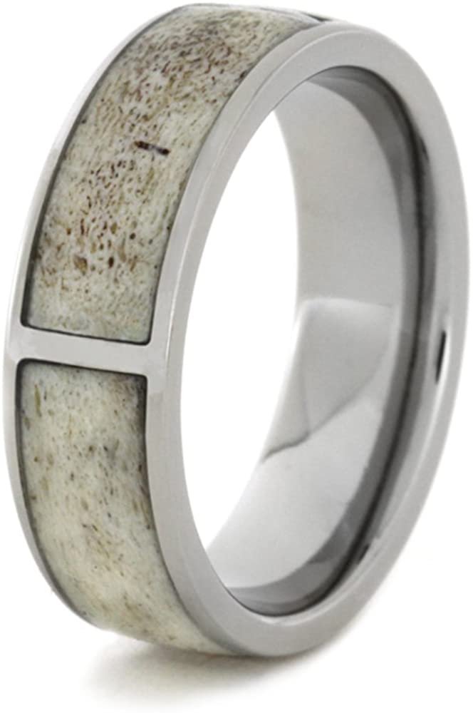 Antler Inlay 6mm Comfort-Fit Titanium Hunters Wedding Band, Size 6.5