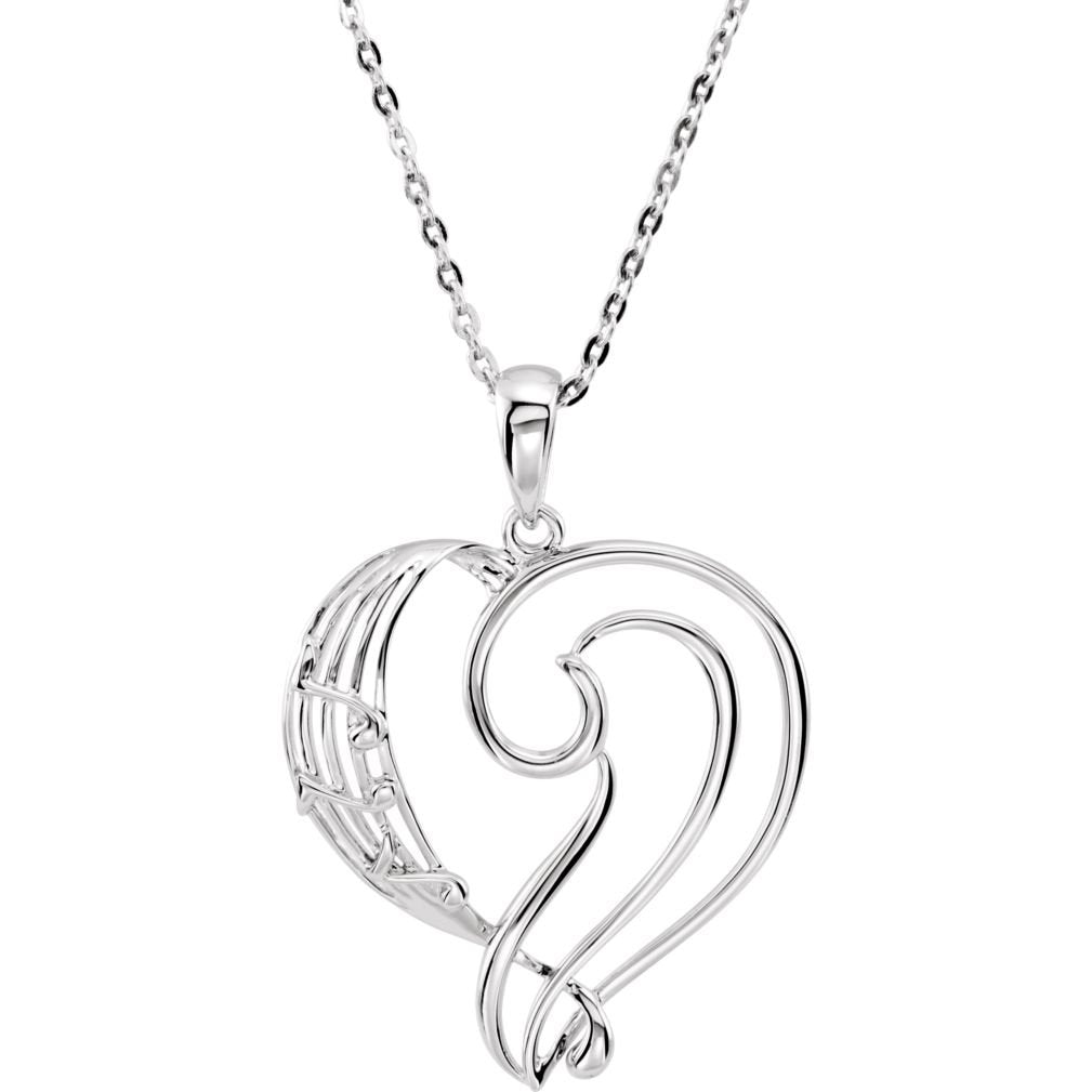 Musical Notes Heart 'A Fine Tuned' Pendant Necklace, Rhodium Plate Sterling Silver, 18"